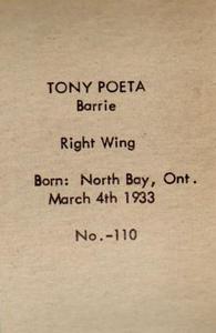 1952-53 Bedard & Donaldson (Anonymous) Juniors #110 Tony Poeta Back