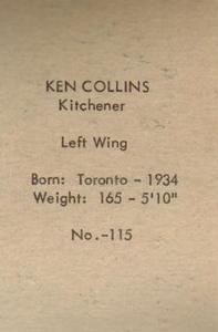1952-53 Bedard & Donaldson (Anonymous) Juniors #115 Ken Collins Back