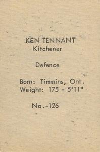 1952-53 Bedard & Donaldson (Anonymous) Juniors #126 Ken Tennant Back
