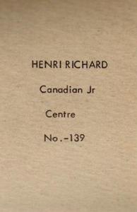 1952-53 Bedard & Donaldson (Anonymous) Juniors #139 Henri Richard Back