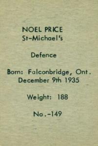 1952-53 Bedard & Donaldson (Anonymous) Juniors #149 Noel Price Back
