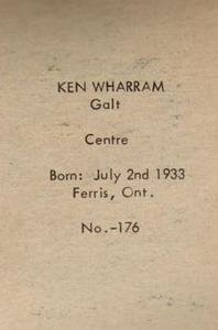 1952-53 Bedard & Donaldson (Anonymous) Juniors #176 Ken Wharram Back
