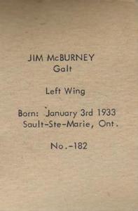 1952-53 Bedard & Donaldson (Anonymous) Juniors #182 Jim McBurney Back