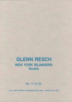 1977-78 Topps - Glossy Inserts (Square Corners) #17 Glenn Resch Back