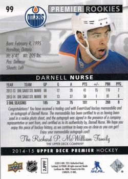 2014-15 Upper Deck Premier #99 Darnell Nurse Back
