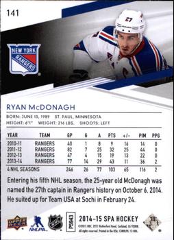 2014-15 SP Authentic #141 Ryan McDonagh Back