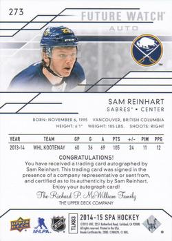 2014-15 SP Authentic #273 Sam Reinhart Back