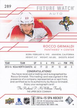 2014-15 SP Authentic #289 Rocco Grimaldi Back