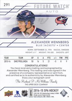2014-15 SP Authentic #291 Alexander Wennberg Back