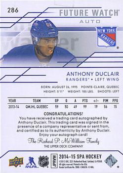 2014-15 SP Authentic #286 Anthony Duclair Back