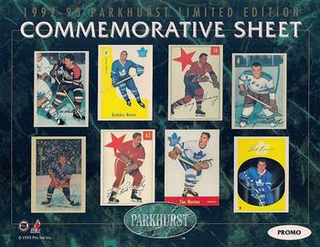 1992-93 Parkhurst - Commemorative Sheets Promos #NNO Bill Gadsby / Bobby Baun / Doug Harvey / Harry Howell / Allan Stanley / Red Kelly / Tim Horton / Carl Brewer Front