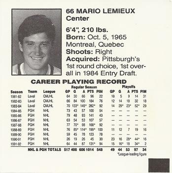 1992-93 Clark Bun Candy Mario Lemieux #NNO Mario Lemieux Back