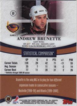 1999-00 Topps Gold Label #68 Andrew Brunette  Back