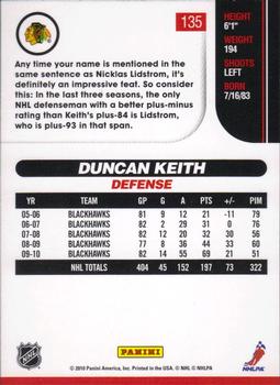 2010-11 Score #135 Duncan Keith  Back