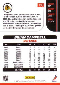 2010-11 Score #138 Brian Campbell  Back