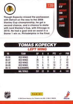 2010-11 Score #139 Tomas Kopecky  Back