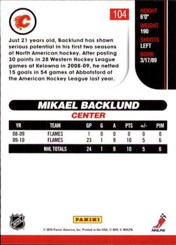 2010-11 Score #104 Mikael Backlund  Back