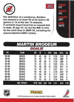 2010-11 Score #305 Martin Brodeur  Back
