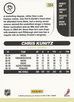 2010-11 Score #384 Chris Kunitz  Back