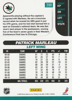 2010-11 Score #398 Patrick Marleau  Back
