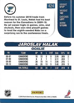 2010-11 Score #424 Jaroslav Halak  Back