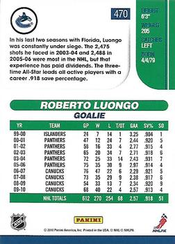 2010-11 Score #470 Roberto Luongo  Back