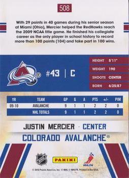 2010-11 Score #508 Justin Mercier  Back