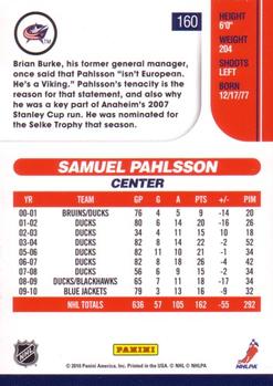 2010-11 Score #160 Samuel Pahlsson  Back