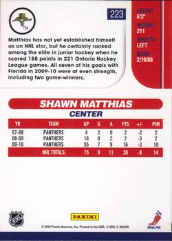 2010-11 Score #223 Shawn Matthias  Back
