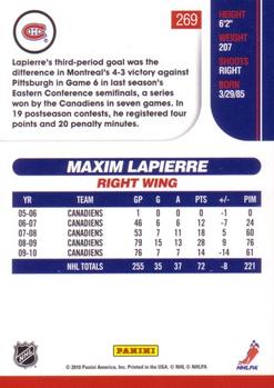 2010-11 Score #269 Maxim Lapierre  Back