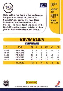 2010-11 Score #287 Kevin Klein  Back