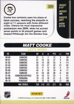 2010-11 Score #389 Matt Cooke  Back