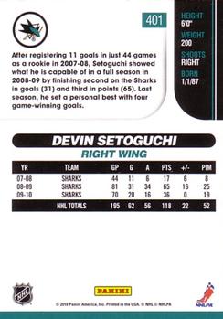 2010-11 Score #401 Devin Setoguchi  Back