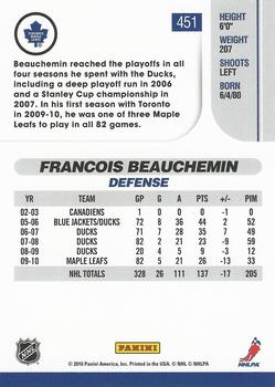 2010-11 Score #451 Francois Beauchemin  Back