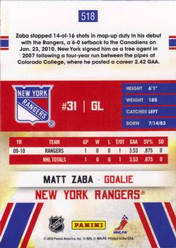 2010-11 Score #518 Matt Zaba  Back