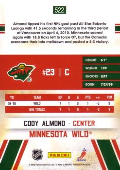 2010-11 Score #522 Cody Almond  Back