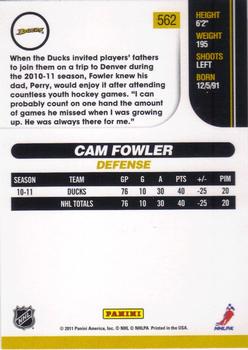 2010-11 Score #562 Cam Fowler  Back