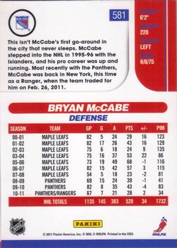 2010-11 Score #581 Bryan McCabe  Back