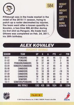 2010-11 Score #584 Alex Kovalev  Back