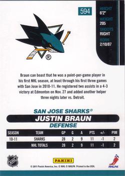 2010-11 Score #594 Justin Braun  Back