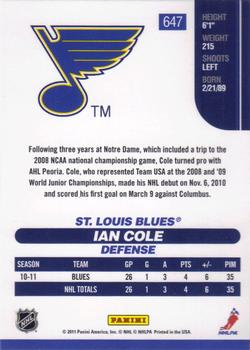 2010-11 Score #647 Ian Cole  Back