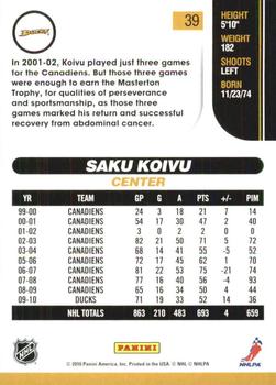 2010-11 Score - Glossy #39 Saku Koivu  Back