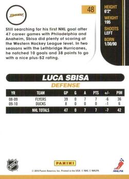 2010-11 Score - Glossy #48 Luca Sbisa  Back