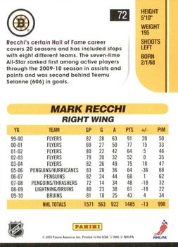 2010-11 Score - Glossy #72 Mark Recchi  Back