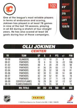 2010-11 Score - Glossy #102 Olli Jokinen  Back
