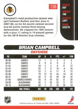 2010-11 Score - Glossy #138 Brian Campbell  Back