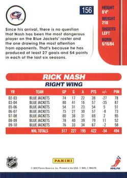 2010-11 Score - Glossy #156 Rick Nash  Back