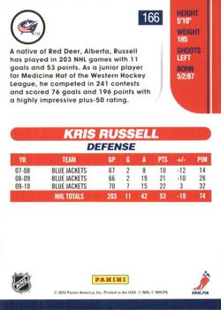2010-11 Score - Glossy #166 Kris Russell  Back