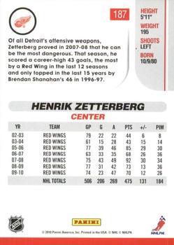 2010-11 Score - Glossy #187 Henrik Zetterberg  Back