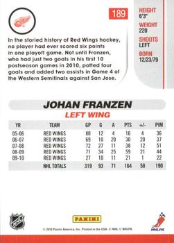 2010-11 Score - Glossy #189 Johan Franzen  Back